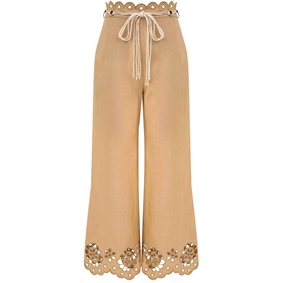 Zimmermann Awaken Embroidered Kick Flare Bukser, Straw 